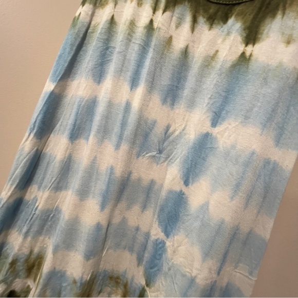 UMGEE Tank Dress. Olive Green and Blue Tie Dye. A Frame. Lace Bottom. - Picture 6 of 10
